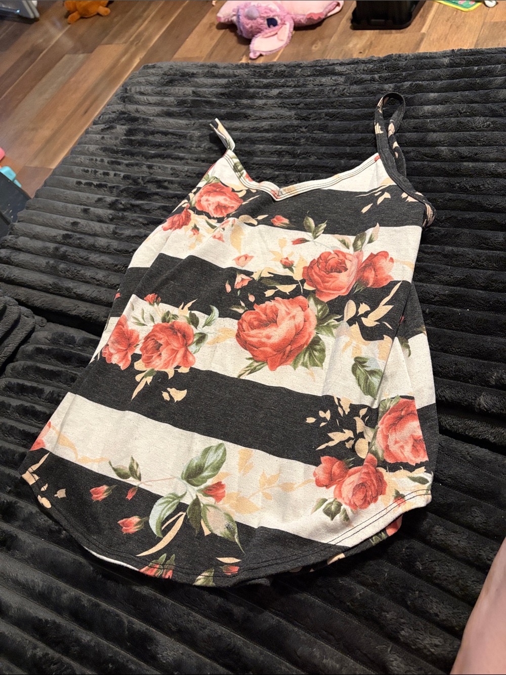 Floral Stripe Tank Top with Red Rose Print